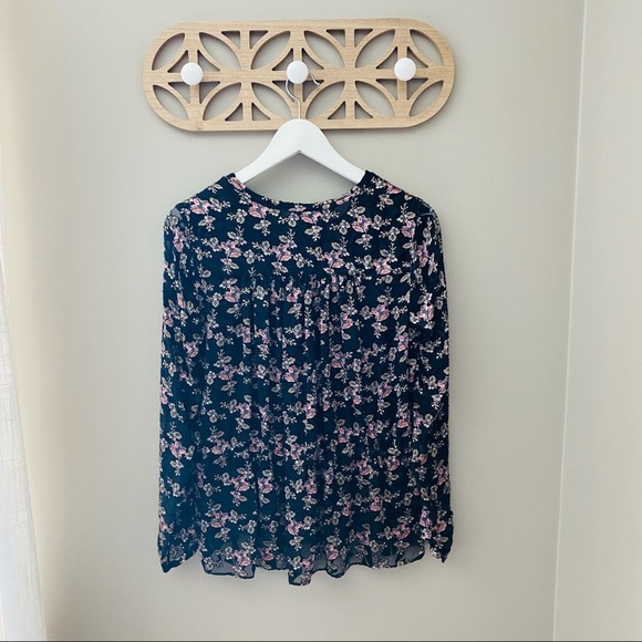 Rebecca Taylor Floral Print Blouse Black Sz 2 - Picture 2 of 10